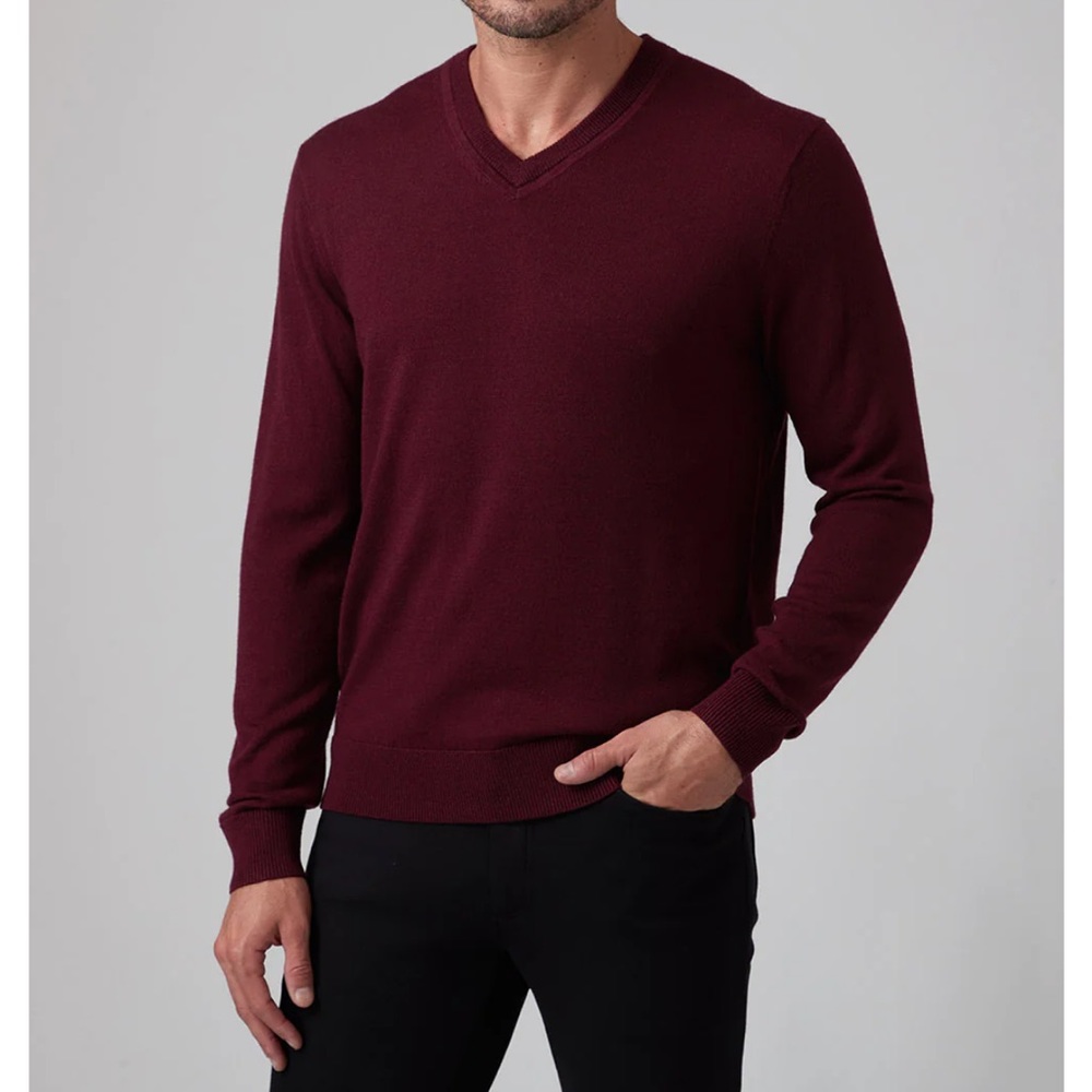 Raffi Merlot Burgundy V Neck The Bronson Extra Fine Merino Wool Sweater Size XXL